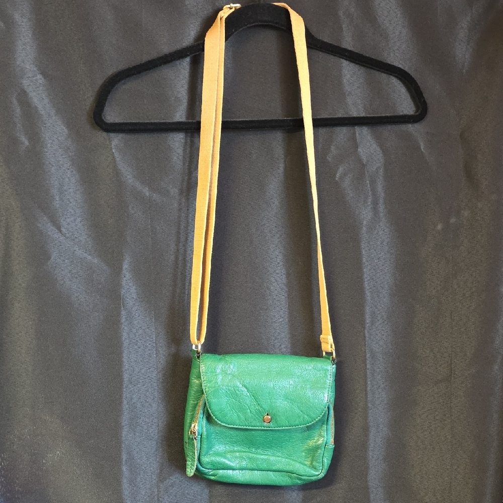 VTG J.Crew Green Leather Crossbody Bag Purse